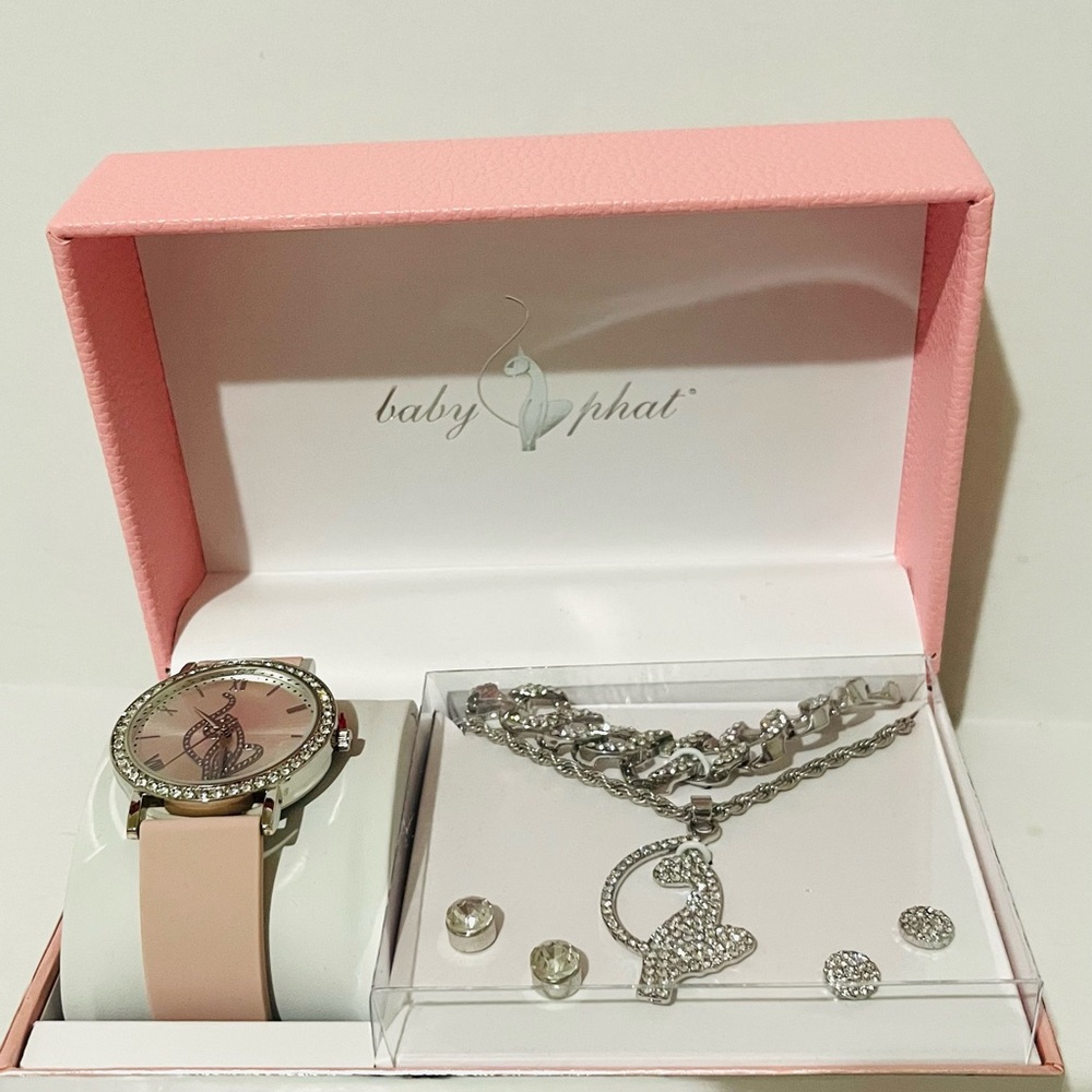 Baby Phat Pink and Silver Watch with Jewelry Set